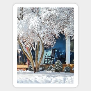 Rocking Chair on Porch in Winter Sticker